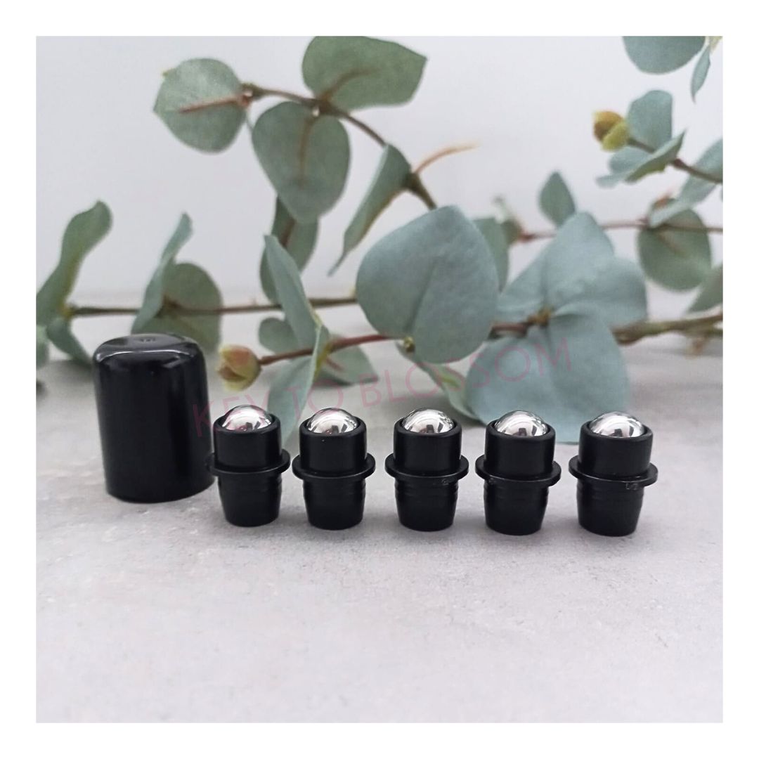 5 ml & 15 ml RVS Roll-on & Dop - Zwart (5 stuks)