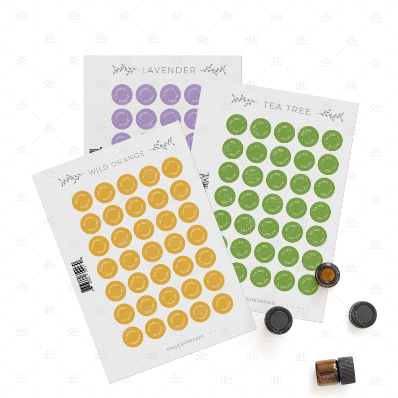 Bottle Cap Stickers:  Replacement Sheets (Single Oils) - 35 Per Sheet) Labels