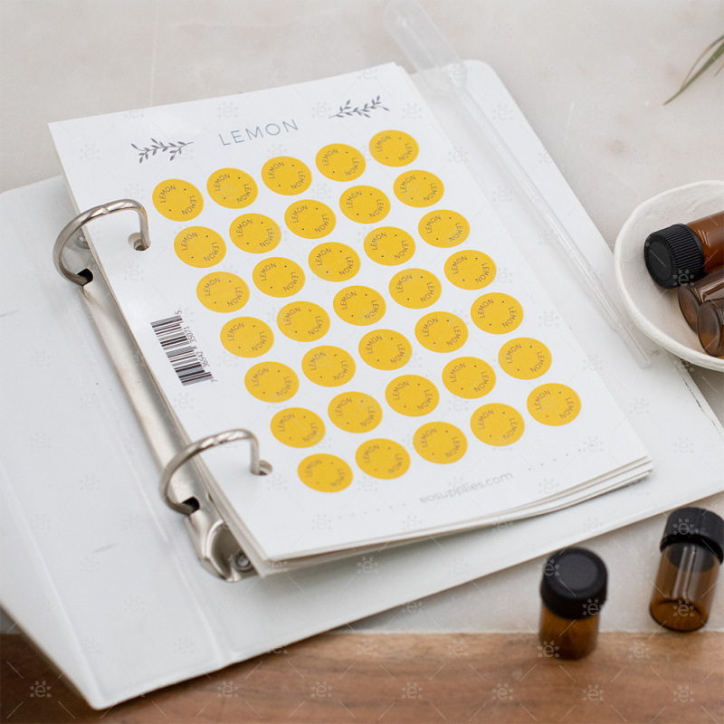 Bottle Cap Stickers:  Replacement Sheets (`Single Oils) - 35 Per Sheet) Labels