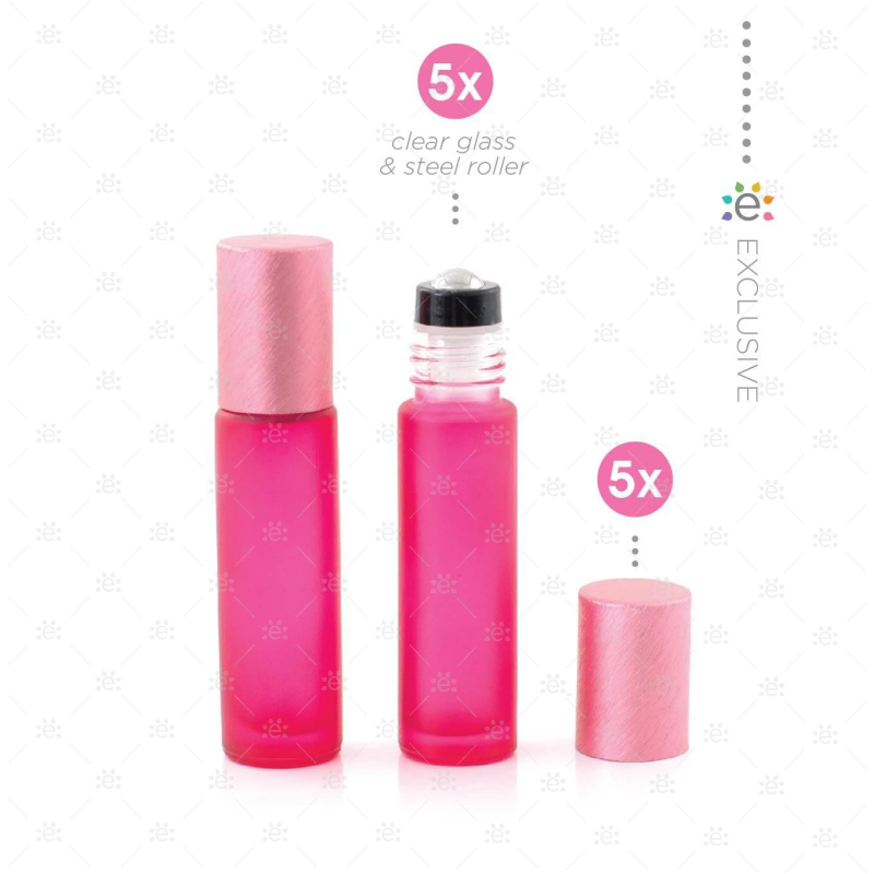 10 ml Frosted Roller Fles Roze Metallic Dop (5 stuks)