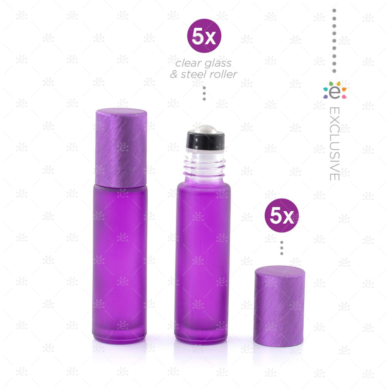 10 ml Frosted Roller Fles Paars Metallic Dop (5 stuks)
