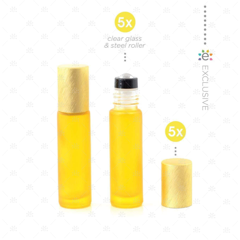 10 ml Frosted Roller Fles Geel Metallic Dop (5 stuks)