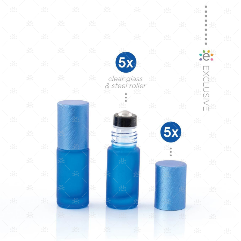 5 ml Premium Roller Fles Blauw Metallic Dop (5 stuks)