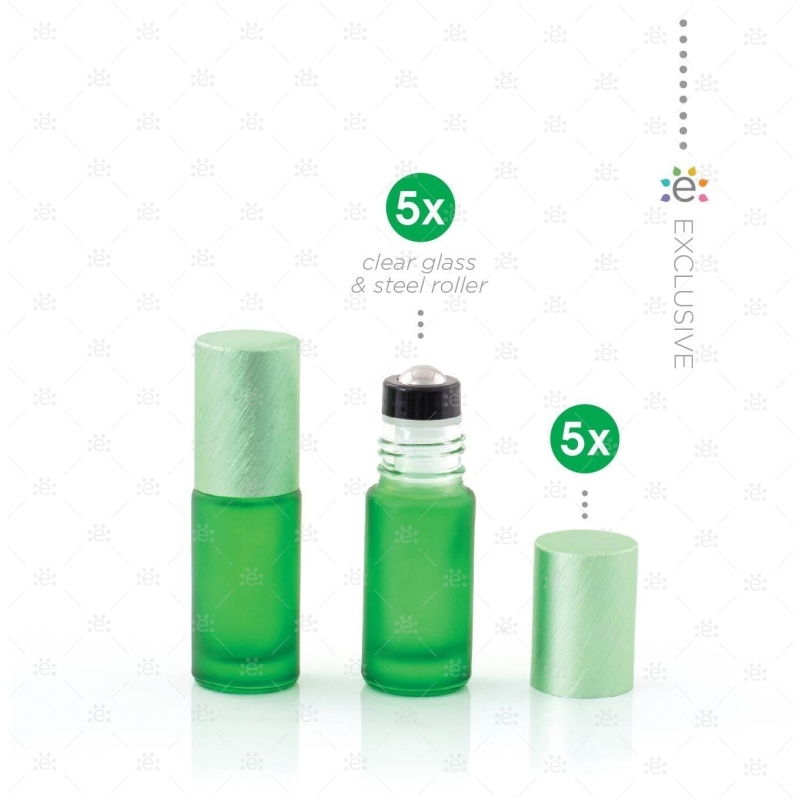 5 ml Frosted Roller Fles Groen Metallic Dop (5 stuks)