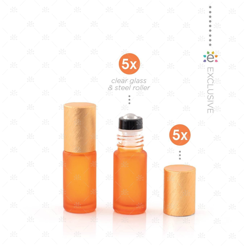 5 ml Frosted Roller Fles Oranje Metallic Dop (5 stuks)