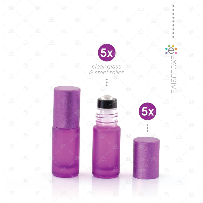 5 ml Frosted Roller Fles Paars Metallic Dop (5 stuks)