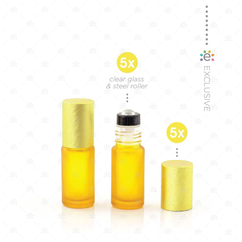 5 ml Premium Roller Fles Geel Metallic Dop (5 stuks)