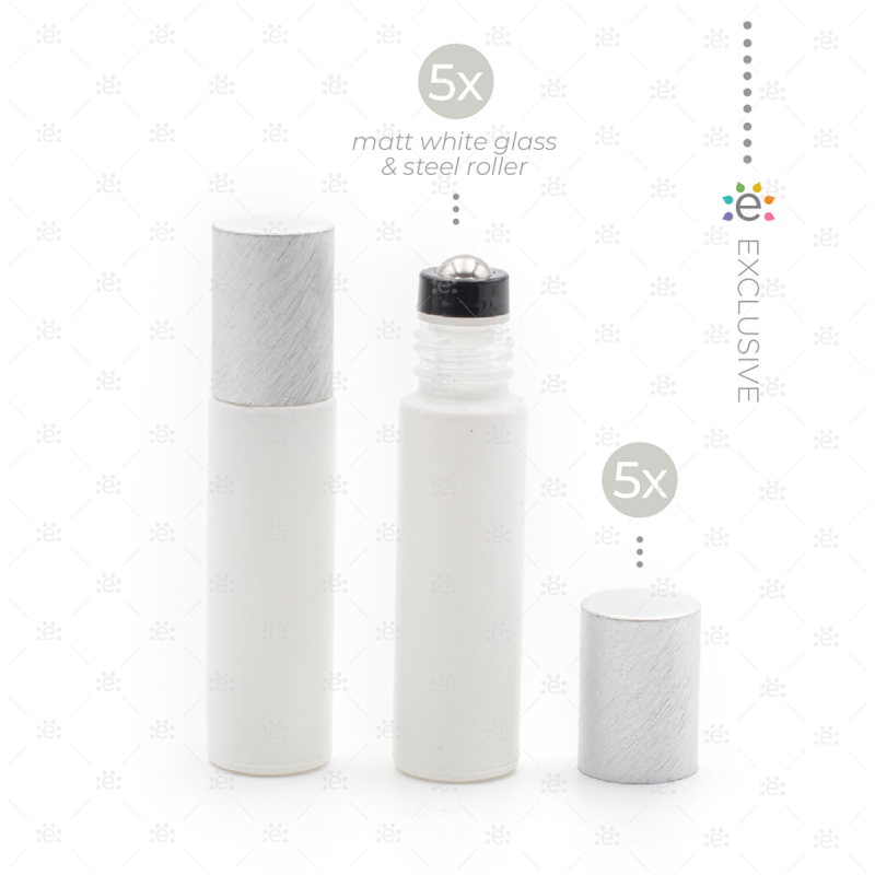 10 ml Premium Roller Fles Wit Metallic Zilver (5 stuks)