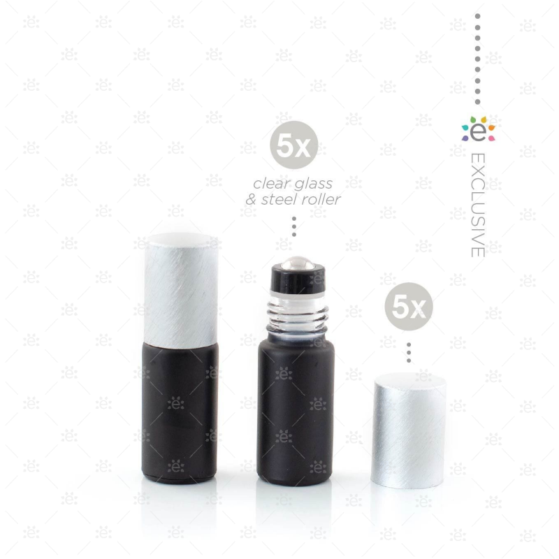 5 ml Premium Roller Fles Zwart Metallic Zilver (5 stuks)