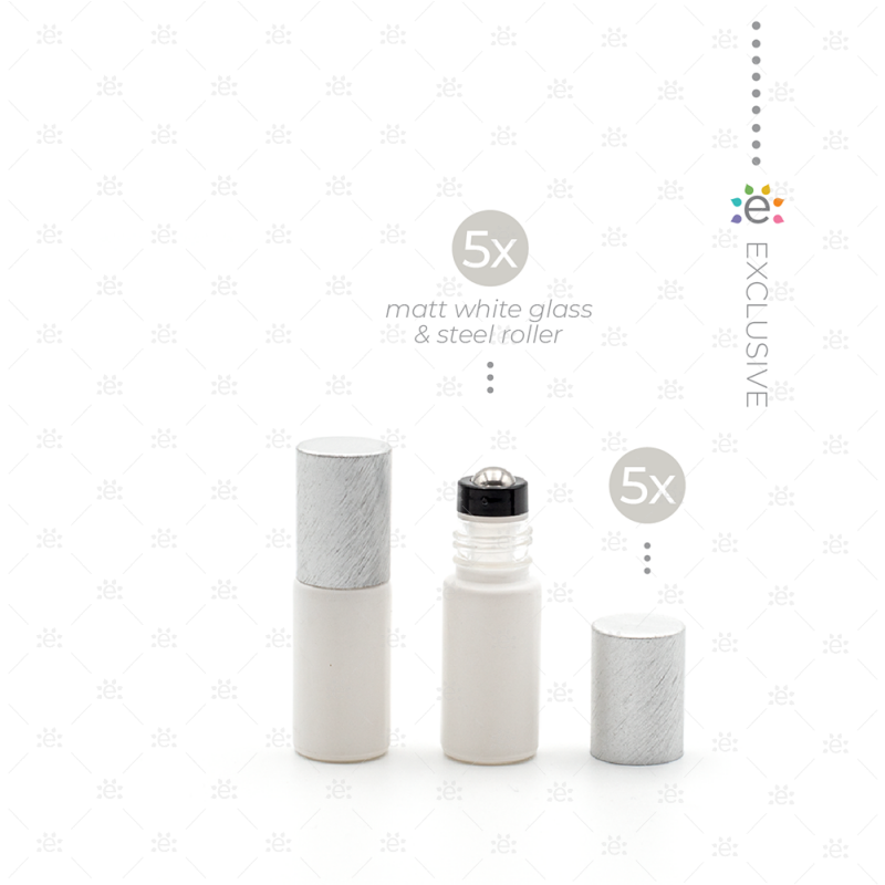 5 ml Premium Roller Fles Wit Metallic Zilver (5 stuks)