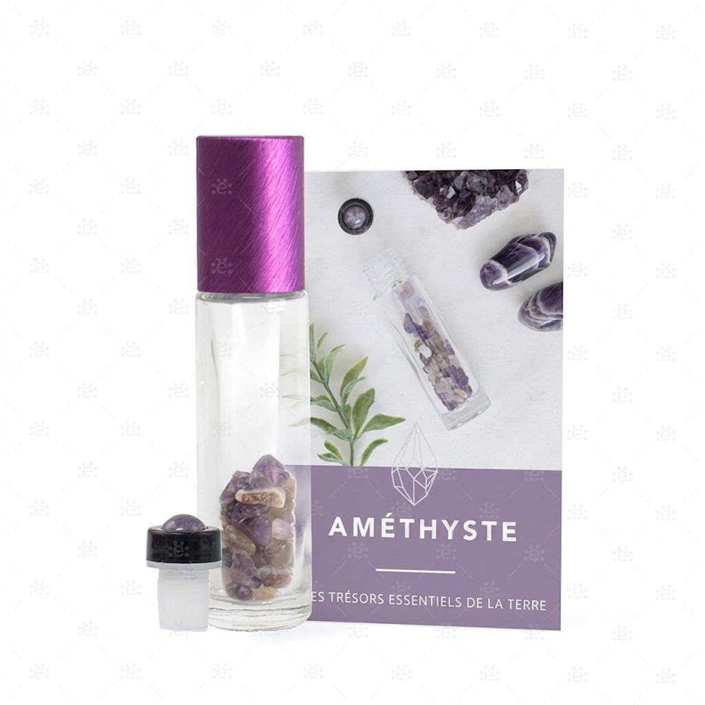 Roller en pierre naturelle d’améthyste pour mélanges DIY aux huiles essentielles
